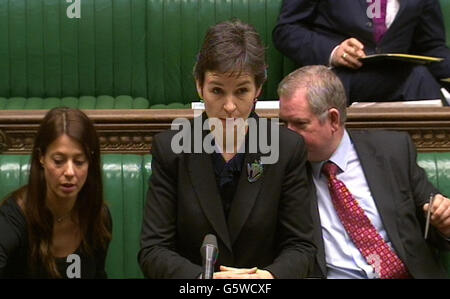 Shadow Secretary of State for Environment, Food and Rural Affairs Mary Creagh MP in the House of Commons during an MPs debate on the scandal of horse being found in beef products. Stock Photo