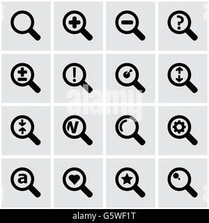 Magnifying glass icon set in black and white color. simple flat vector ...