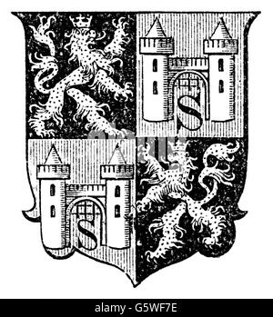 heraldry, coat of arms, Poland, city arms, Zagan, wood engraving, 1893, Additional-Rights-Clearences-Not Available Stock Photo