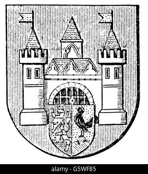 heraldry, coat of arms, Germany, city arms, Schmalkalden, wood engraving, 1893, Additional-Rights-Clearences-Not Available Stock Photo