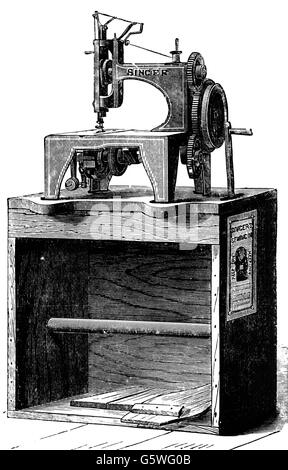 household, sewing and sewing machines, first sewing machine run by foot pedal by Isaac Merritt Singer (1811 - 1875), circa 1850, Additional-Rights-Clearences-Not Available Stock Photo