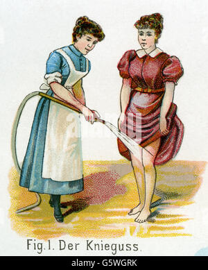 medicine, treatment, therapy, Kneipp cure, knee pouring, from: Friedrich Eduard Bilz, New Naturopathic Treatment, Leipzig, Germany, 1902, Additional-Rights-Clearences-Not Available Stock Photo