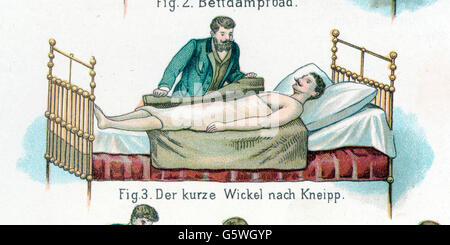 medicine, treatment, package, short wet pack according to Kneipp, from: Friedrich Eduard Bilz, New Naturopathic Treatment, Leipzig, Germany, 1902, Additional-Rights-Clearences-Not Available Stock Photo