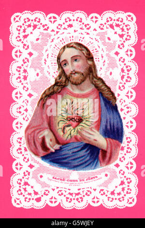 religion, Christianity, Jesus Christ, 'Sacre-Coeur de Jesus' (Sacred Heart of Jesus), coloured print, France, circa 1900, Additional-Rights-Clearences-Not Available Stock Photo