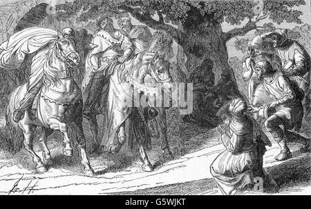Rudolph I, 1.5.1218 - 15.7.1291, German King 23.10.1273 - 15.7.1291, rides to the grave, wood engraving, 19th century, Stock Photo