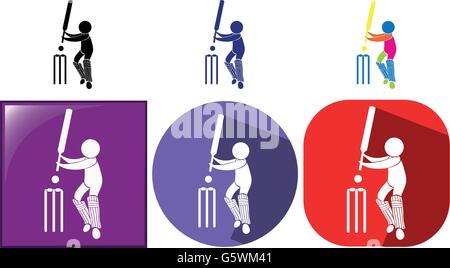 Three design sport icons for cricket illustration Stock Vector