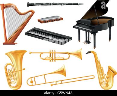 Different kind of musical instruments illustration Stock Vector