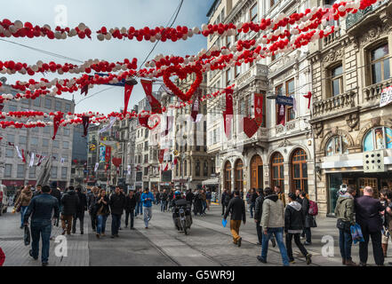 Morning shoppers in Istiklal Caddesi, Independence street, Beyoglu, Istanbul, Turkey, Stock Photo