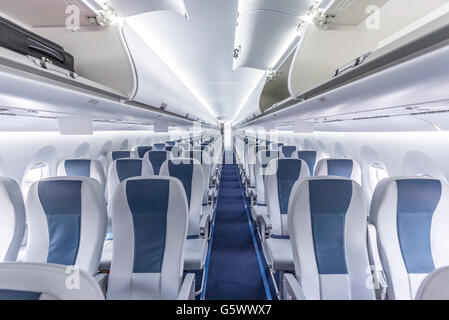 Interior cabin of Interjet Sukhoi SSJ-100-95B (Sukhoi Superjet) commercial aircraft RA-97010 Stock Photo