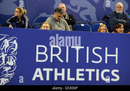 Toni Minichiello the coach of Olympic Champion Jessica Ennis during day two of the European Trials & UK Championships at the English Institute of Sport, Sheffield. Stock Photo