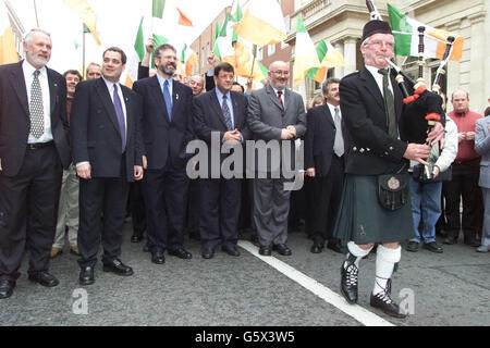 Sinn Fein Delegation (From L-R), Martin Ferris, Angus O'Snodaigh, Gerry Adams, Pat Doherty, Caoimhin O'Caolain, Arthur Morgan arriving at the Dail, Dublin, Ireland, where former Cabinet minister Dr Rory O'Hanlon. * ... father of TV star Ardal O'Hanlon, was chosen as the Ceann Comhairle (Speaker) of the newly-elected Irish parliament. Dr O'Hanlon, who succeeds outgoing speaker Seamus Pattison, took over his new position soon after the new Dail met for the first time. Stock Photo