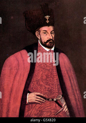 Stephen Bathory, 27.9.1533 - 12.12.1586, King of Poland 14.12.1575 - 12.12.1586, portrait, art postcard after painting, 1576, , Artist's Copyright has not to be cleared Stock Photo