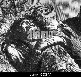 Verne, Jules, 8.2.1828 - 24.3.1905, French author / writer, works, novel 'Around the Moon' ('Autour de la Lune', 1870, illustration, wood engraving after drawing by Emile Bayard, Artist's Copyright has not to be cleared Stock Photo