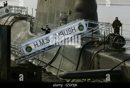 A view of HMS Ambush, Britain's most advanced attack submarine, ahead of its commissioning ceremony at Faslane naval base in Scotland. Stock Photo
