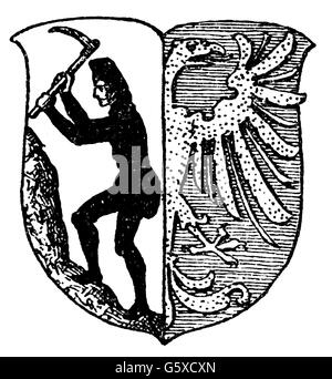 heraldry, coat of arms, Poland, city arms, Bytom, wood engraving, 1892, Additional-Rights-Clearences-Not Available Stock Photo