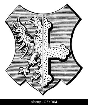 heraldry, coat of arms, Poland, city arms, Opole, wood engraving, 1893, Additional-Rights-Clearences-Not Available Stock Photo