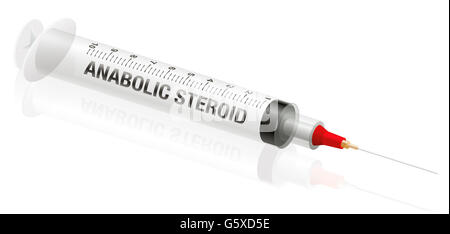 ANABOLIC STEROID syringe - realistic, three-dimensional illustration on white background. Stock Photo
