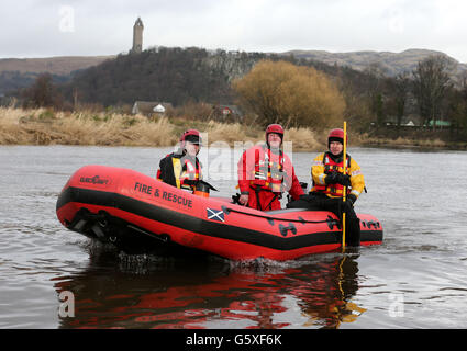 Emergency Services using sonar equipment on the River Forth near the Wallace Monument looking for missing teenager David O'Halloran, as a fresh appeal was made today one month on since the student disappeared on a night out in Stirling. Stock Photo