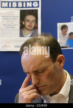 Alan McInnes reads out a statement at Central Scotland Police HQ about his missing teenage son David O'Halloran, as a fresh appeal was made today one month on since the student disappeared on a night out in Stirling. Stock Photo