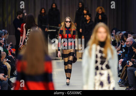 Models on the catwalk during the Burberry Prorsum catwalk show on day four of London Fashion Week, at Tate Modern, London.