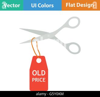 Scissors cut old price tag icon. Flat design. Vector illustration. Stock Vector