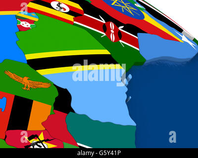Tanzania with embedded flag on planet surface during sunrise. 3D ...