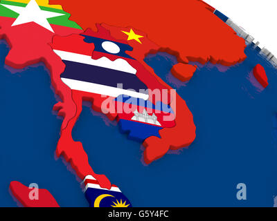 Map of Thailand with embedded flag on planet surface. 3D illustration ...