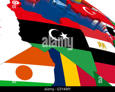Libya with embedded flag on planet surface during sunrise. 3D ...