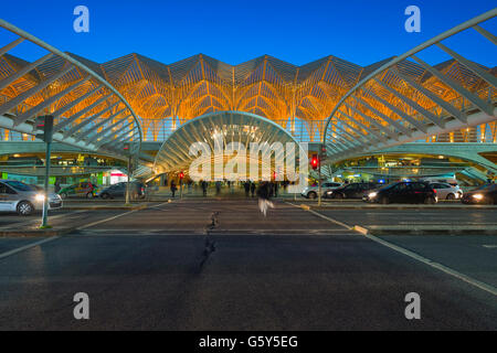 Oriente train station at the blue hour, Parque das Nações, Lisbon, Portugal Stock Photo