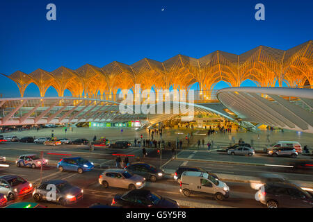 Oriente train station at the blue hour, Parque das Nações, Lisbon, Portugal Stock Photo