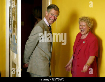 The Prince of Wales visits staff and pupils at the William Mathies Music Centre in Caernarfon where he was watching them perform at a concert in St Mary's Church. It was his third engagement of the day having visited Plas Mawr, a restored Elizabethan town house in the historic north Wales town of Conwy, where he was meeting local business leaders and the Euro DPC factory, in Llanberis, which produces healthcare diagnostic products and won the Queen's Award for Export Achievement four years ago. The visit was the Prince's last leg of his traditional three-day summer tour of the Principality. Stock Photo