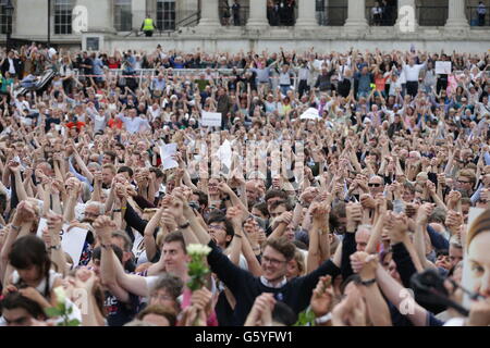 The crowd during the rally in Trafalgar Square, central London to celebrate what would have been the 42nd birthday of the tragic MP Jo Cox. PRESS SSOCIATION Photo. Picture date: Wednesday June 22, 2016. See PA story POLITICS MP. Photo credit should read: Daniel Leal-Olivas/PA Wire Stock Photo