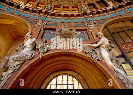 Hall of the ancient railway station in Prague Stock Photo