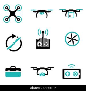 Drone quadrocopter icon in flat style. Quadcopter camera vector ...