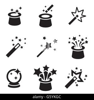 Vector black magic icons set. Stock Vector