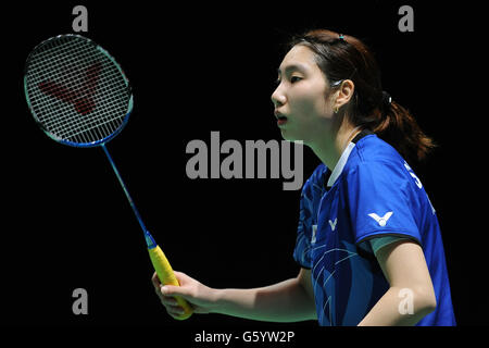 South Korea's Sung Ji-Hyun during day two of the 2013 Yonex All England Badminton Championships at the National Indoor Arena, Birmingham. Stock Photo