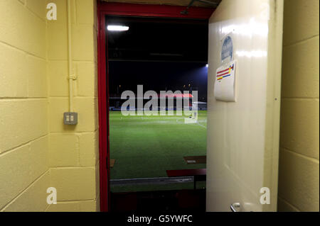 Soccer - npower Football League One - Crawley Town v Carlisle United - Broadfield Stadium. A general view onto the ground and pitch from the stands at Broadfield Stadium, home of Crawley Town Stock Photo