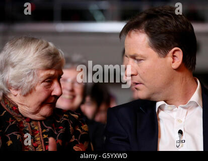 Baroness Shirley Williams (left) and Liberal Democrat leader Nick Clegg at the opening rally of the Liberal Democrat's Spring Conference at the Hilton Brighton Metropole. Stock Photo