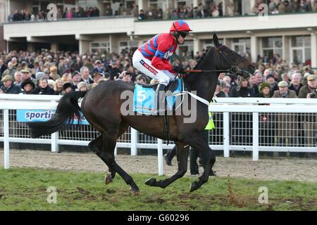 Sprinter Sacre ridden by Barry Geraghty goes to post for the Sportingbet Queen Mother Champion Chase on Ladies Day, during the Cheltenham Festival. Stock Photo