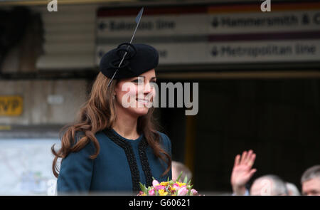 The Duchess of Cambridge arrives at Baker Street Underground Station to Mark 150th anniversary of the London Underground. Stock Photo