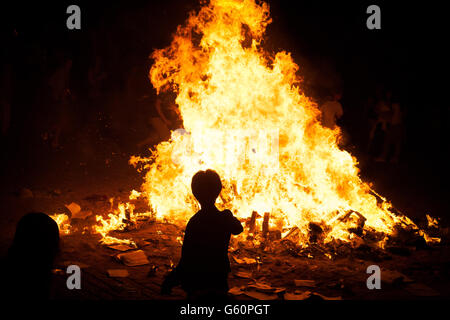 Bonfires of Saint John celebrations in Zaragoza, Spain Stock Photo