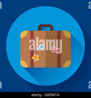 Vector vintage Travel Suitcase icon with long shadow. Flat design style Stock Vector