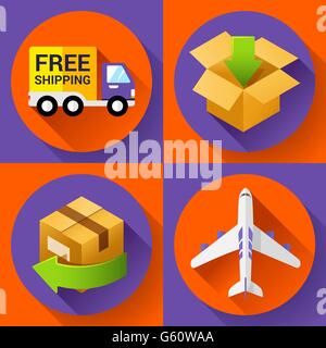 Shipping and delivery icons set. Flat design style. Stock Vector