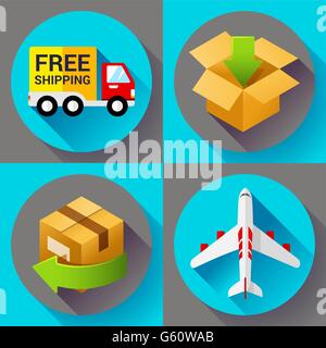 Shipping and delivery icons set. Flat design style. Stock Vector