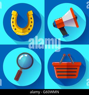 Set icons SEO marketing. Flat design style. Stock Vector