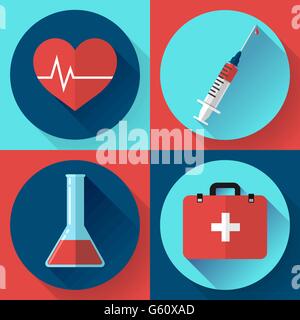 Trendy medical icons with shadow. Flat design style Stock Vector