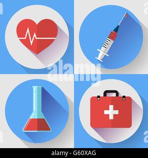 Trendy medical icons with shadow. Flat design style Stock Vector