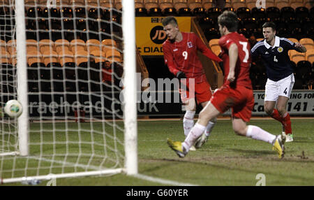 Soccer - UEFA European Under 21 Qualifier - Scotland v Luxembourg - St Mirren Park. Scotland's Lewis Toshney scores a goall during the UEFA European Under 21's Qualifying match at St Mirren Park, Paisley. Stock Photo