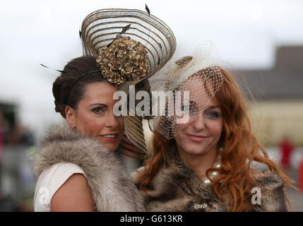 Ladies hat fashions during Ladies Day at the 2013 John Smith's Grand National Meeting at Aintree Racecourse, Sefton. Stock Photo