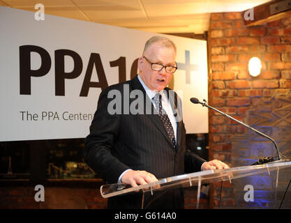 PPA CEO Barry McIlheney speaks at the Professional Publishers Association Centenary Opening party at the Skyloft, Millbank Tower, London. Stock Photo